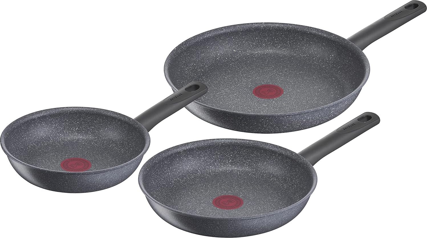 Tefal 3-teiliges Pfannenset 20/24/28 cm Mineralia +Antihaftbeschichtung Thermosignal geeignet für alle Herdarten Induktion Thermofusion Mineralia Steineffet