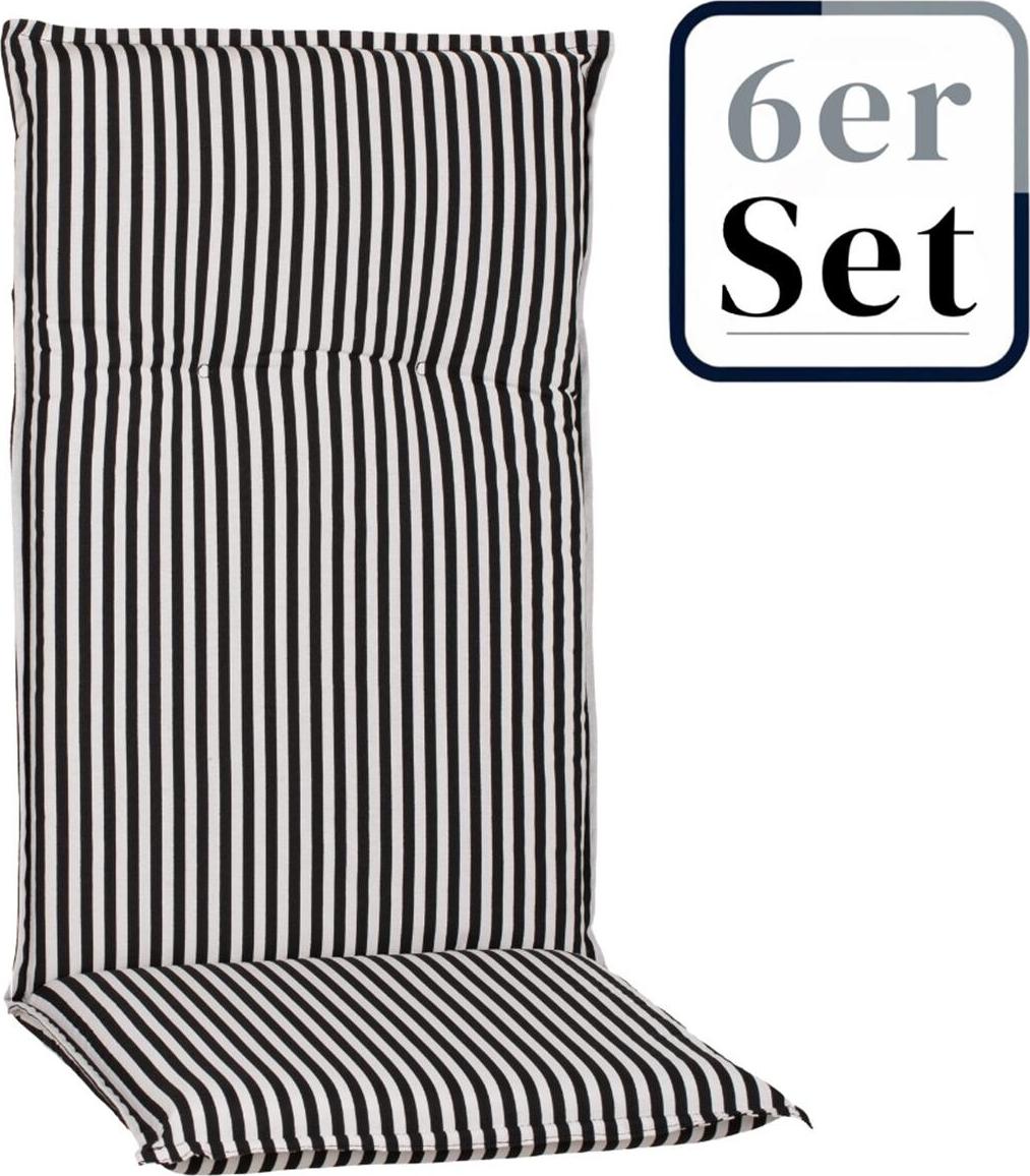 Green Spirit 6er Set Hochlehner Auflage Tupelo, Motiv - Karo, schwarz - weiss, 118x46x8cm