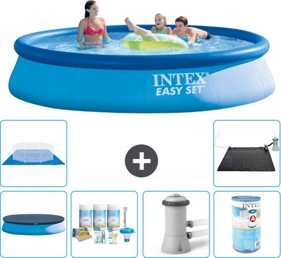 Okrúhly nafukovací bazén Intex Easy Set - 396 x 84 cm - modrý - obsahuje kryt - balík na údržbu - filtračné čerpadlo pre bazén - filter - zemný kryt - solárna podložka