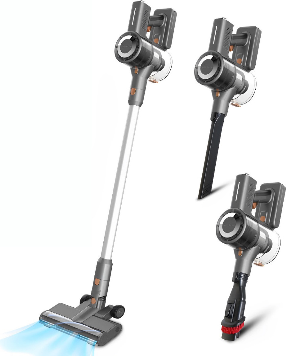 Homèlle Tyčový vysávač Cordless 250 Watt - 4 rôzne nástavce - Akumulátorový vysávač - Matná sivá - Odstraňovač prachu - Bezvreckový - Ručný vysávač