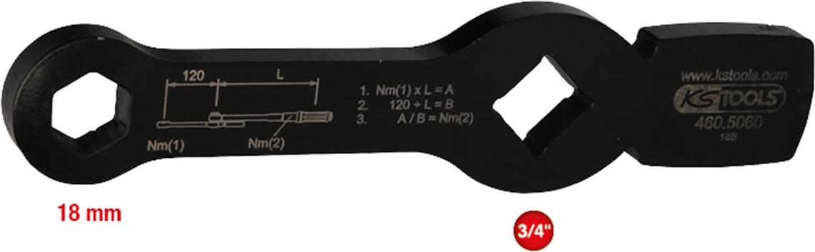 KS Tools 3/4 Schlag-Sechskant-Schlüssel mit 2 Schlagflächen, 18 mm 460.5060