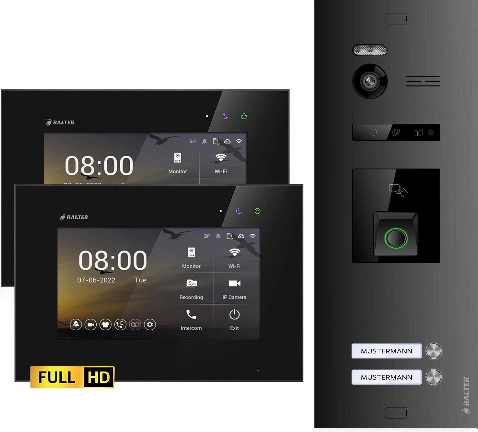 Balter EVO HD Video Türsprechanlage mit Fingerprint und RFID für 2 Familienhaus, 2x Monitor