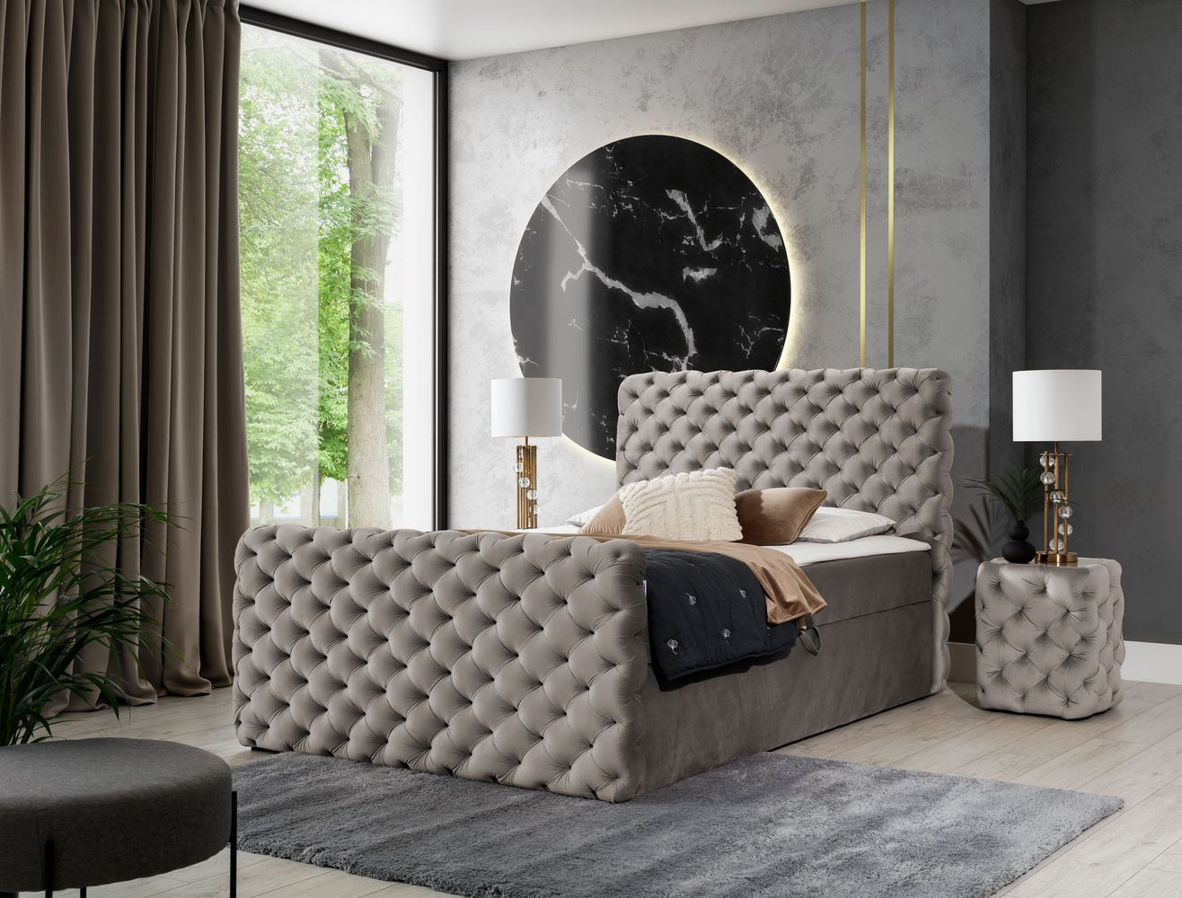 Manželská posteľ 160x200 CLARITA LUX - béžová + topper ZDARMA