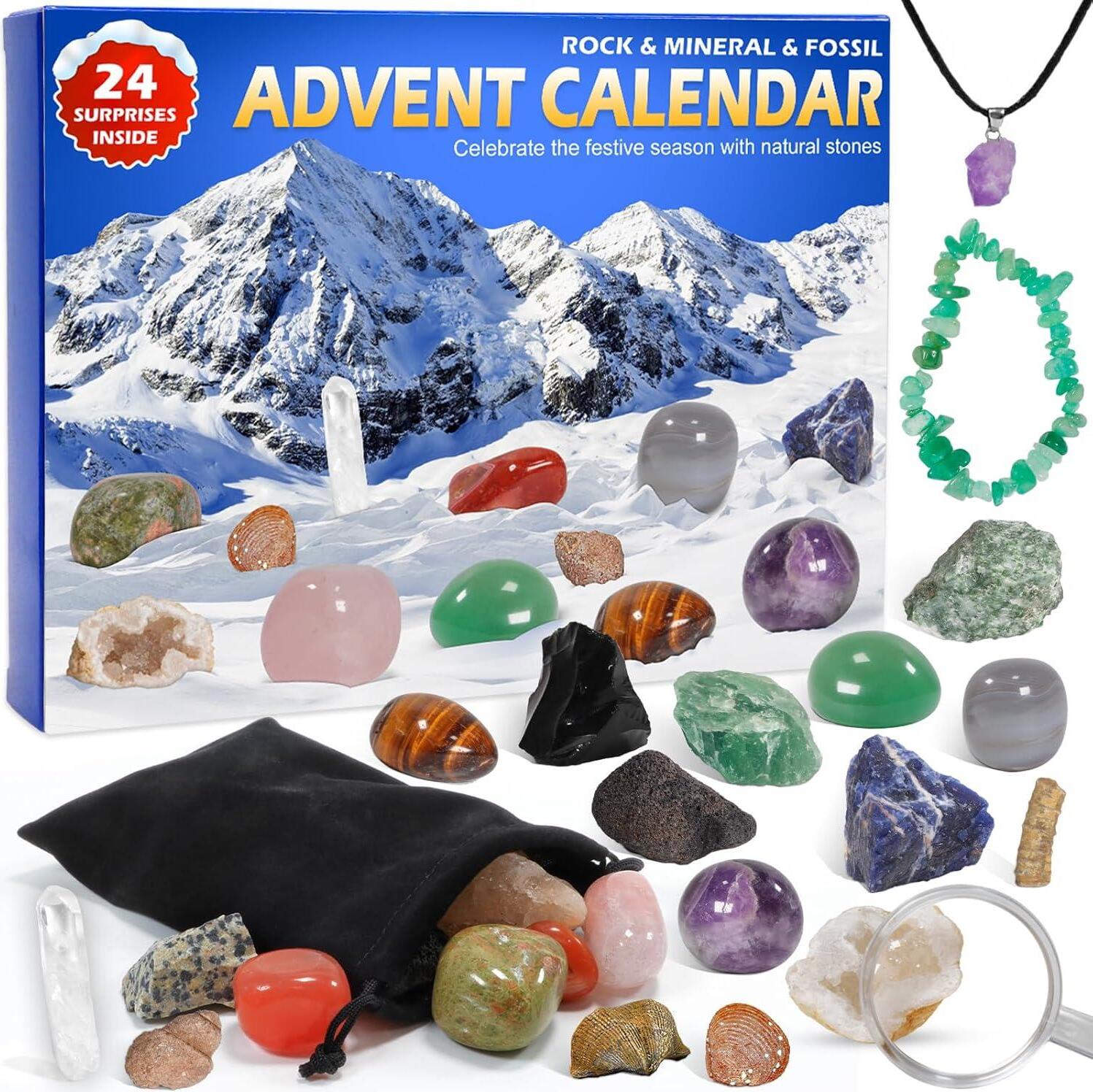 Adventný kalendár 2024 Deti Kryštály Skameneliny Drahokamy Vianočný kalendár