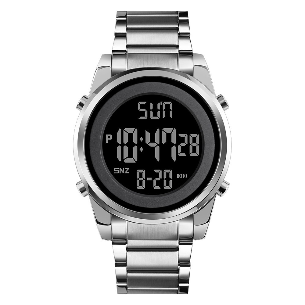 andoer SKMEI Herren Digital Business Uhr Dual Time Mode Datum Woche Wecker Hintergrundbeleuchtung 3ATM Wasserdichte Herrenmode Armbaender fuer das taegliche Leben Herrengeschenke,Silber