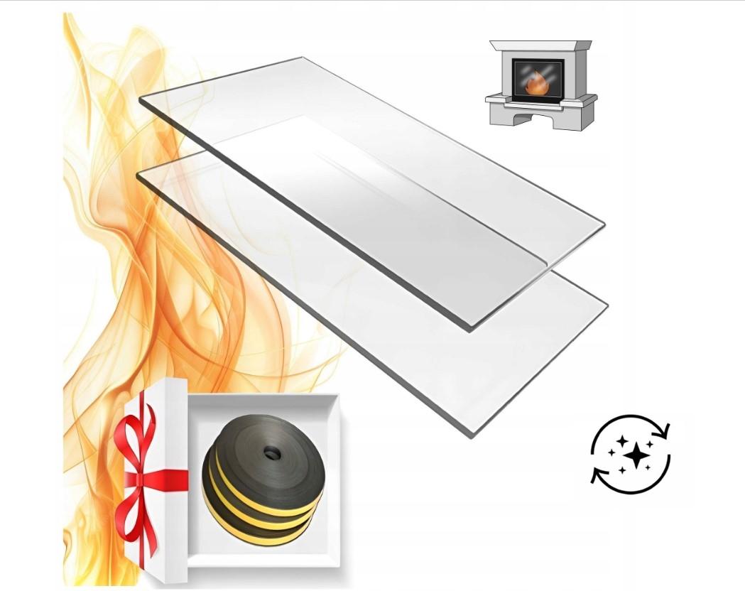 HURTEX Kaminglas 340 x 370 mm Selbstreinigendes mit Pyrolyse Ofenglas für den Kamin poliertes Glas Sichtscheibe für Fireplace | 34x37 cm