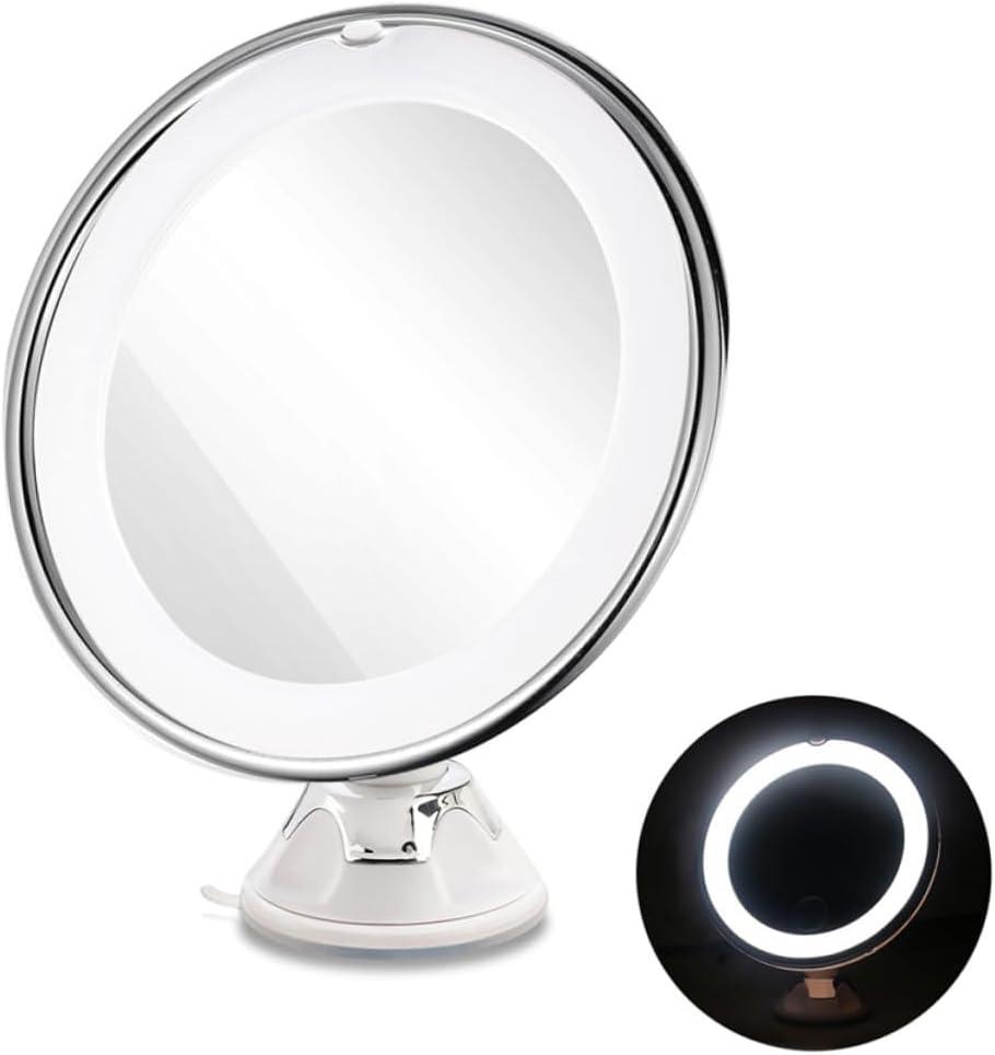 Einemgeld LED-Schminkspiegel mit 10-facher Vergr??erung, rund, 20 cm, wei?, mit Saugnapf f¹r Badezimmer und zum Auffrischen von Kosmetikprodukten K-PCXJ-20260409-215