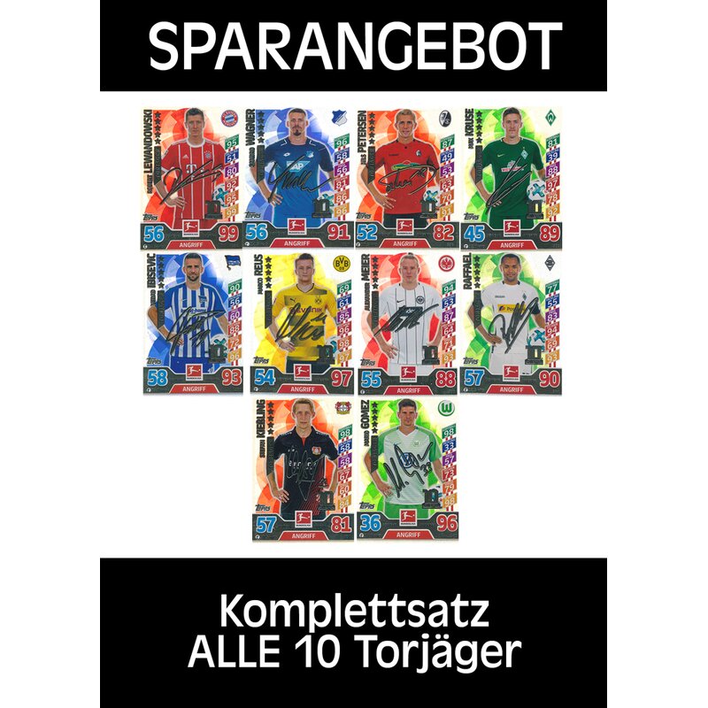 Topps Match Attax 2017/18 alle 10 Torjäger 2018 komplett