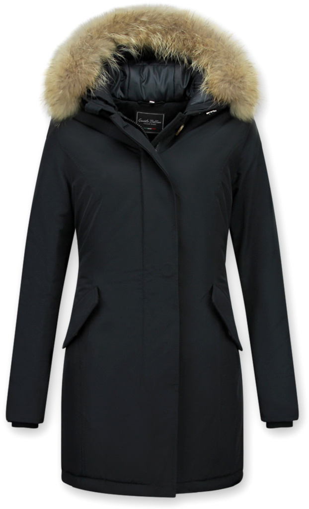 schwarze lange winterjacke