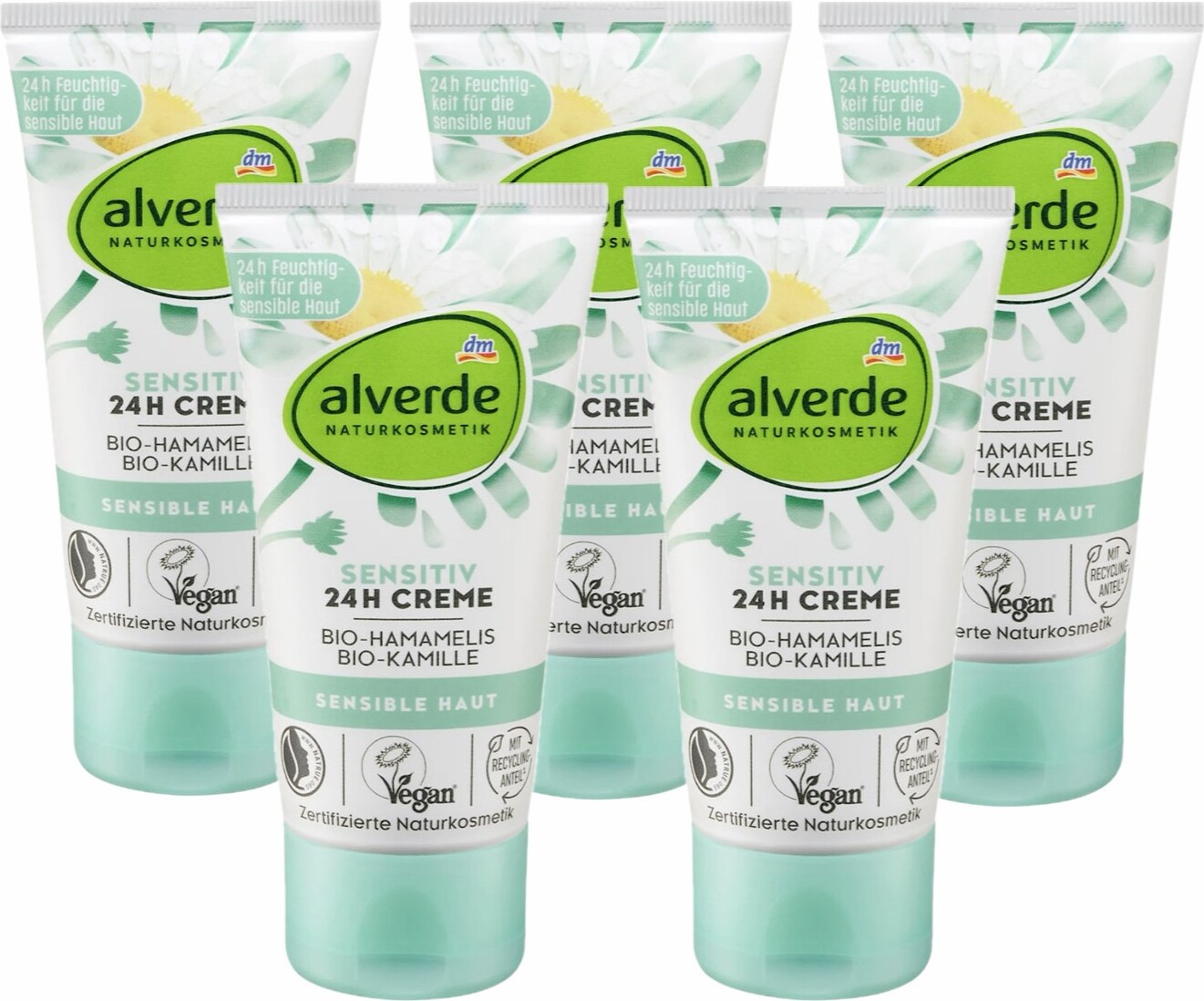 Dm-Drogeri markt 5 x alverde Naturkosmetik - Gesichtscreme Bio-Hamamelis & Bio-Kamille Sensitiv 24h (5 x 50 ml) al-6348-5x