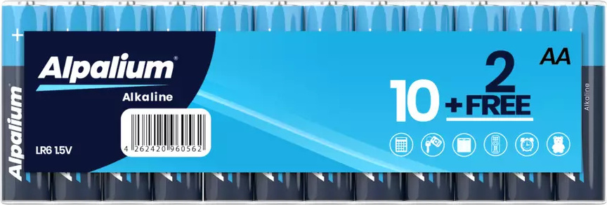 Alpalium Batterien, AA, 12er Pack, Markenqualität, R6, Alkaline, 1,5V