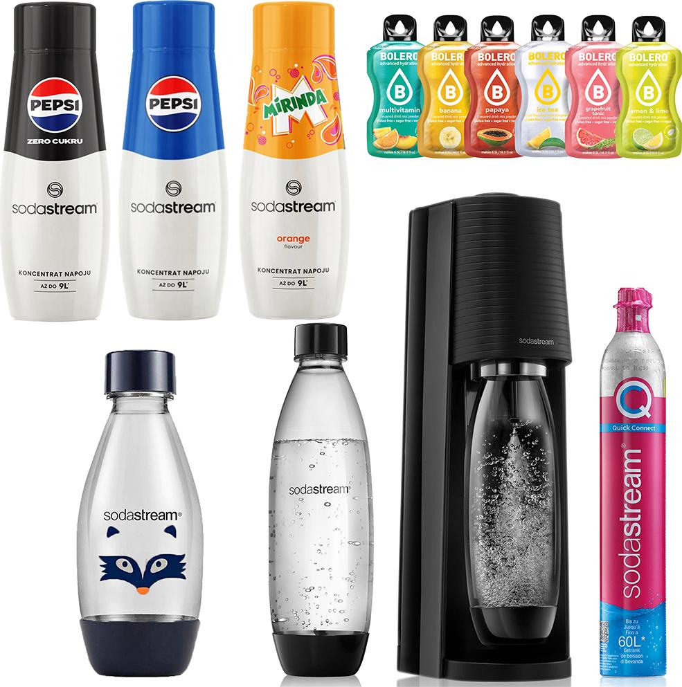 SODASTREAM TERRA SATURATOR KARTUSCHENFLASCHEN 1x 1L FUSE 1x 0,5L LH + 3x sirup