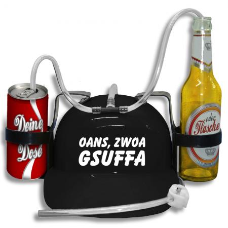 HSK Trinkhelm Spaßhelm mit Printmotiv - OANS ZWOA GSUFFA - 51609 - versch. Farben zur Wahl Color - schwarz