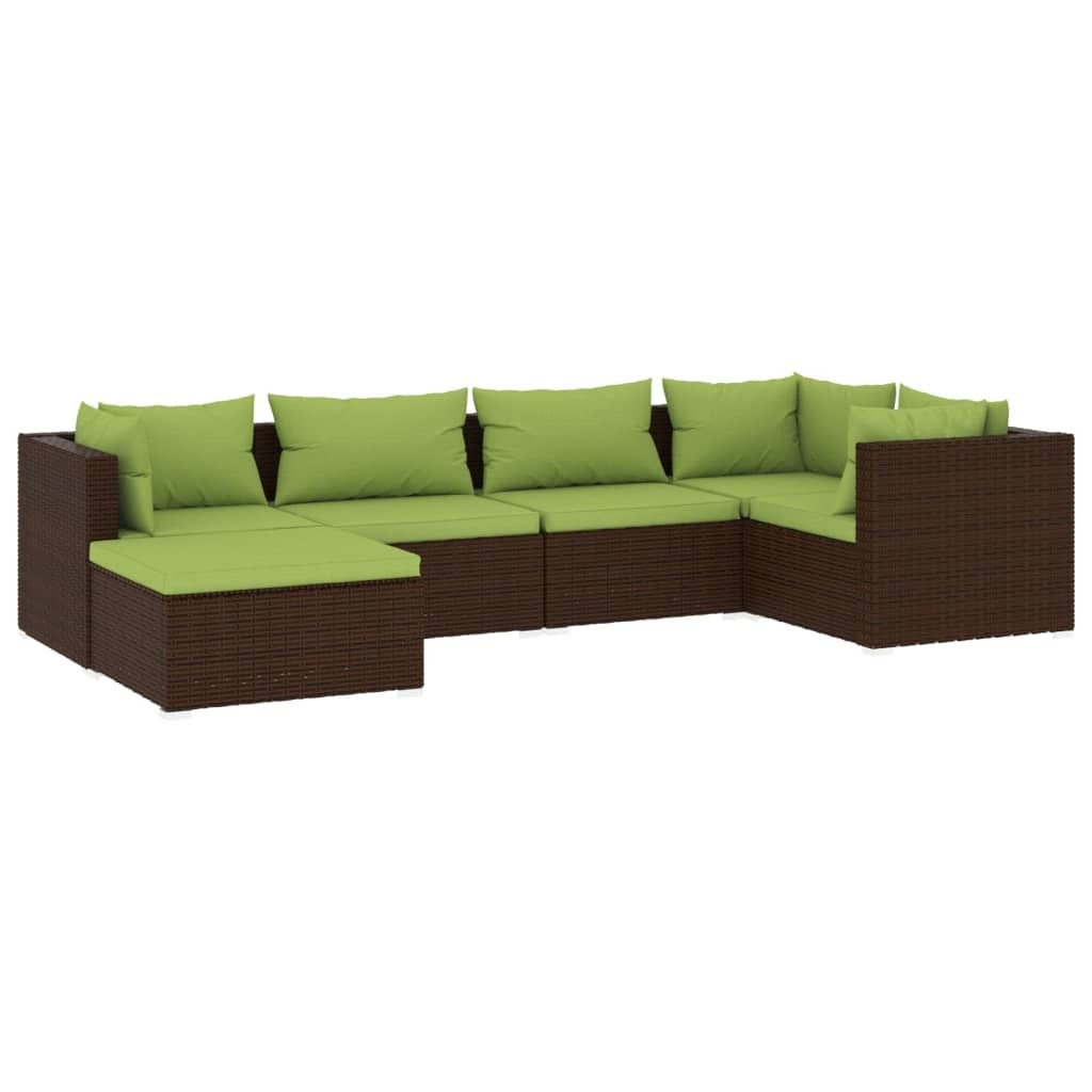 SYFAX 6-tlg. Garten-Lounge-Set mit Auflagen Poly Rattan Braun Image