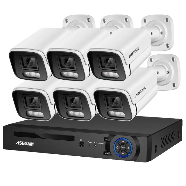 Bezpečnostný kamerový systém, rozlíšenie 8 MP, detekcia pohybu s umelou inteligenciou, bez b, 8CH NVR a 6 kamier