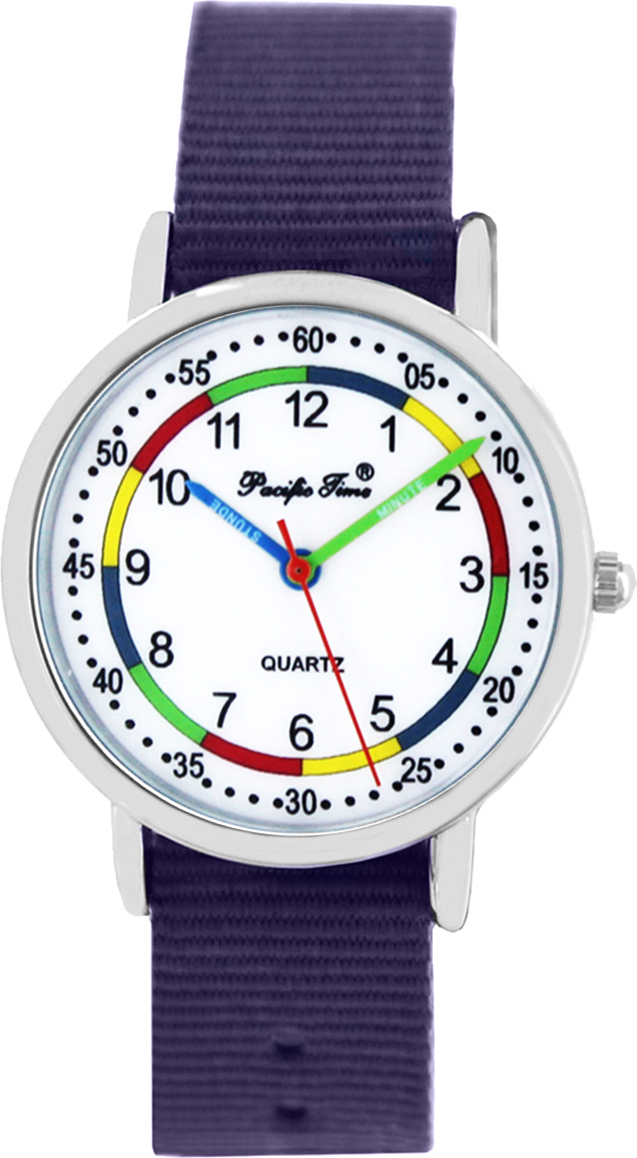 Pacific Time Kinder Armbanduhr Mädchen Lernuhr wasserdicht bunte Zeiger Einschulung violett 865250