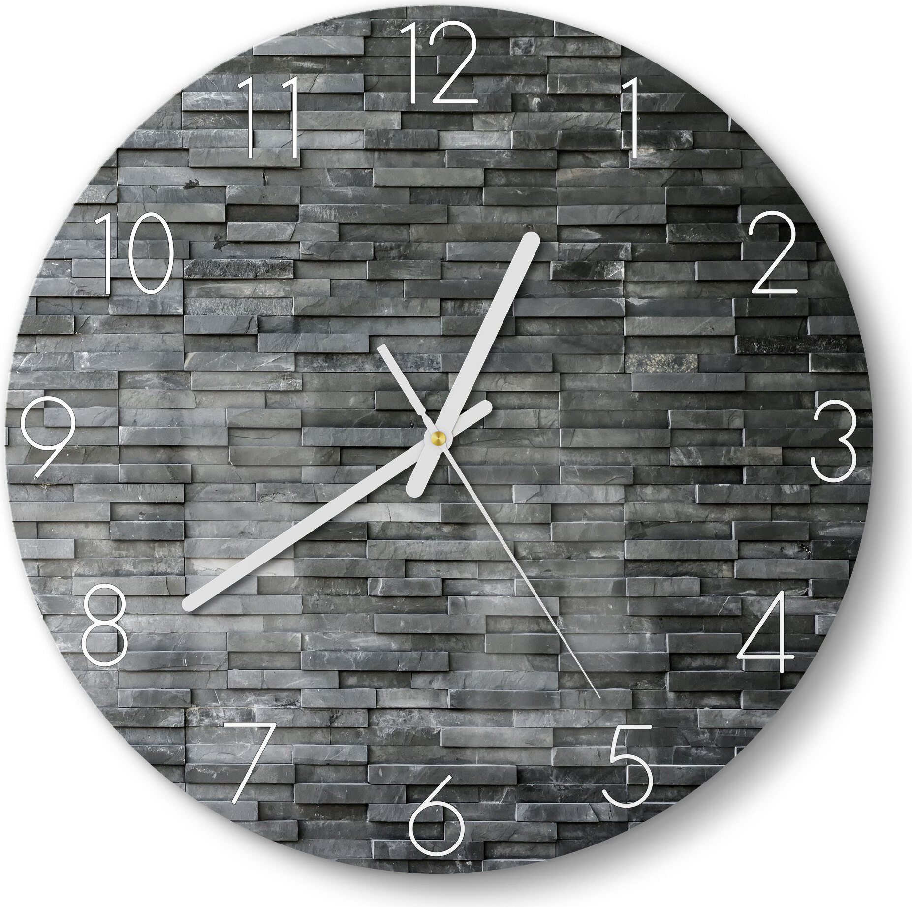 DEQORI Glasuhr Ø30 cm Zahlen 'Natursteinmauer' Wanduhr Glas Uhr Design leise WC-D30-N-1193