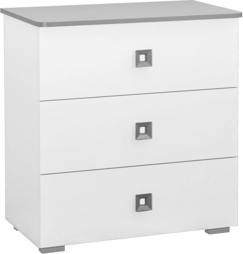 Kinderzimmer Kommode Daniel 05 mit ABS Kanten, Weiß / Grau - 87 x 83 x 50 cm, 3 Schubladen, langlebig durch 18 mm Materialstärke, Modernes Design