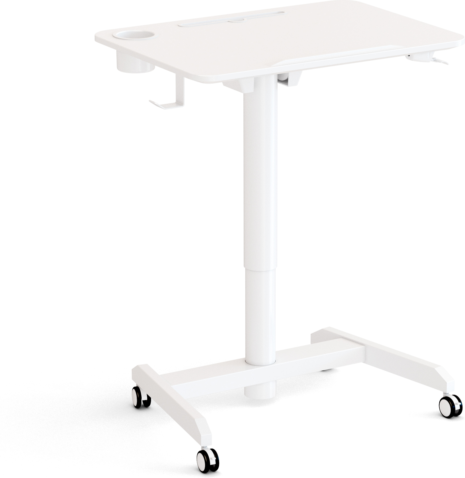 Worktrainer - FlipDesk Schreibtisch - Druckfeder Bedienung - Höhe 68.6 - 107.2 cm - Breite 50 x 70 cm - Mobile Höhenverstellbarer Arbeitstisch Weiß