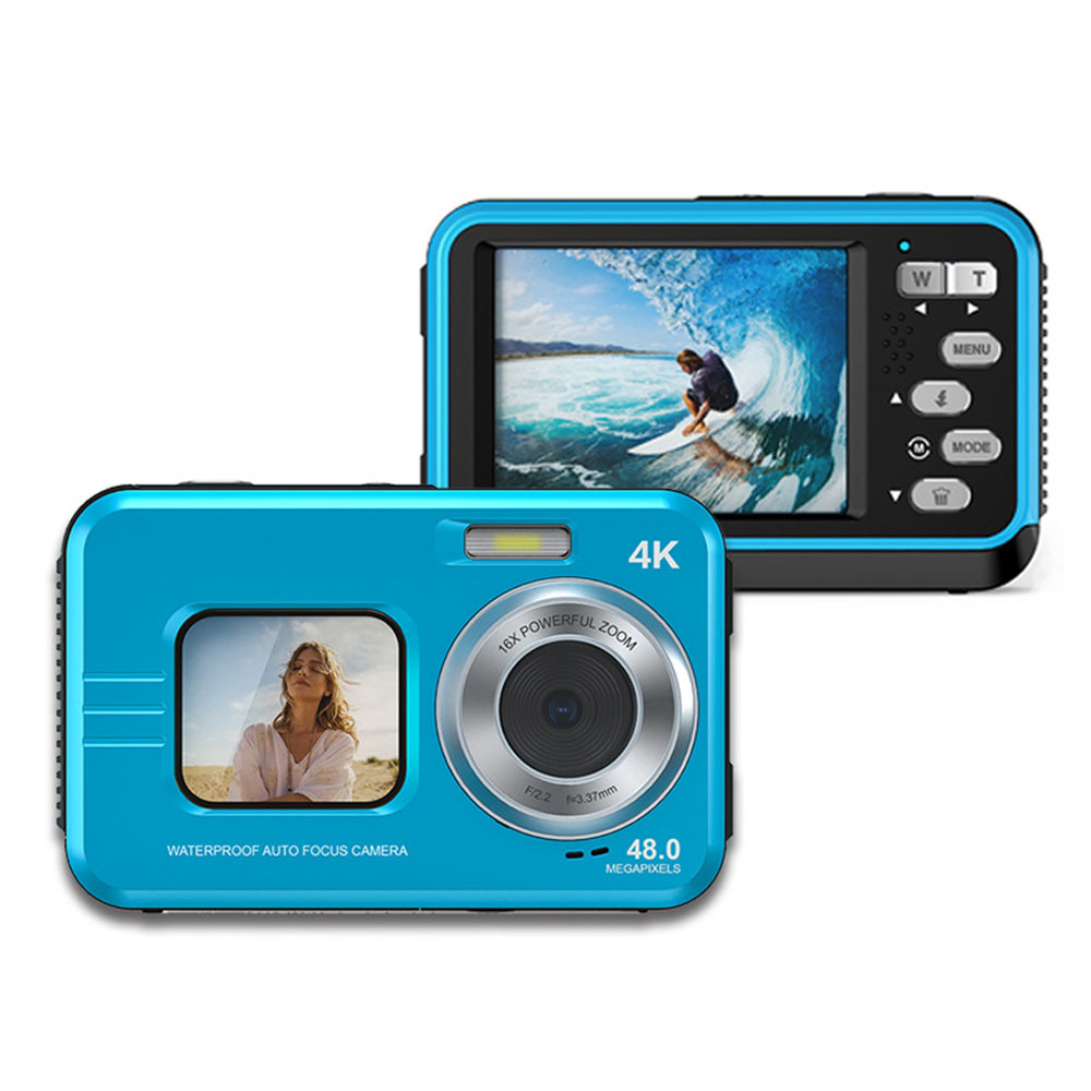 INF Vodotesná vodotesná kamera 48MP/4K/16x zoom/dvojitá obrazovka/automatické zaostrovanie Modrá