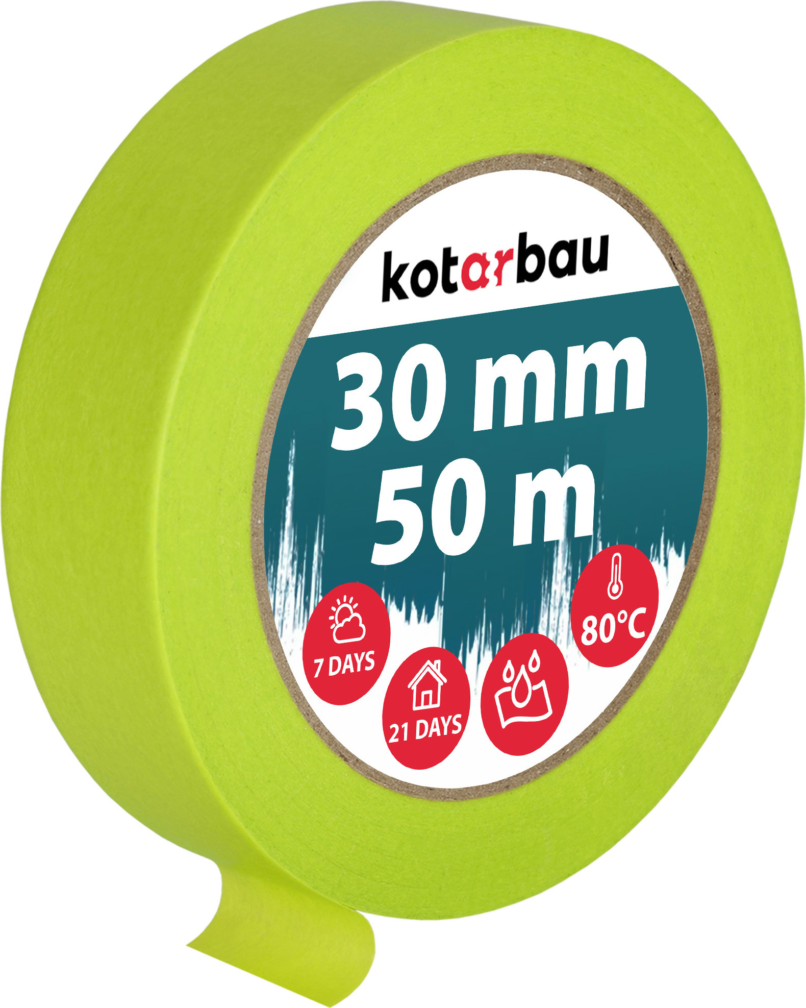 KOTARBAU® Neon Malerkrepp 50 m Kreppband 30mm Malerband Abklebeband Maler Klebeband Maler Zubehör Fluoreszierendes Grün Kreppapier Malerbedarf