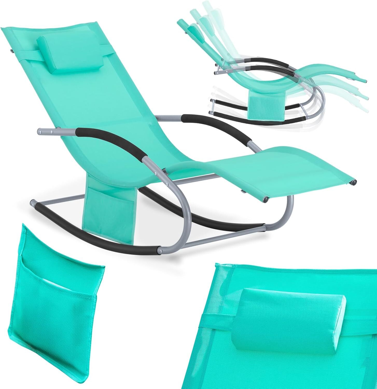 SoBuy OGS28-TBx2 Lehátko pre 2 osoby záhradné lehátko odolné voči poveternostným vplyvom hojdacie kreslo s vankúšom Hojdacie lehátko plážové lehátko do 150 kg Svetlá tyrkysová
