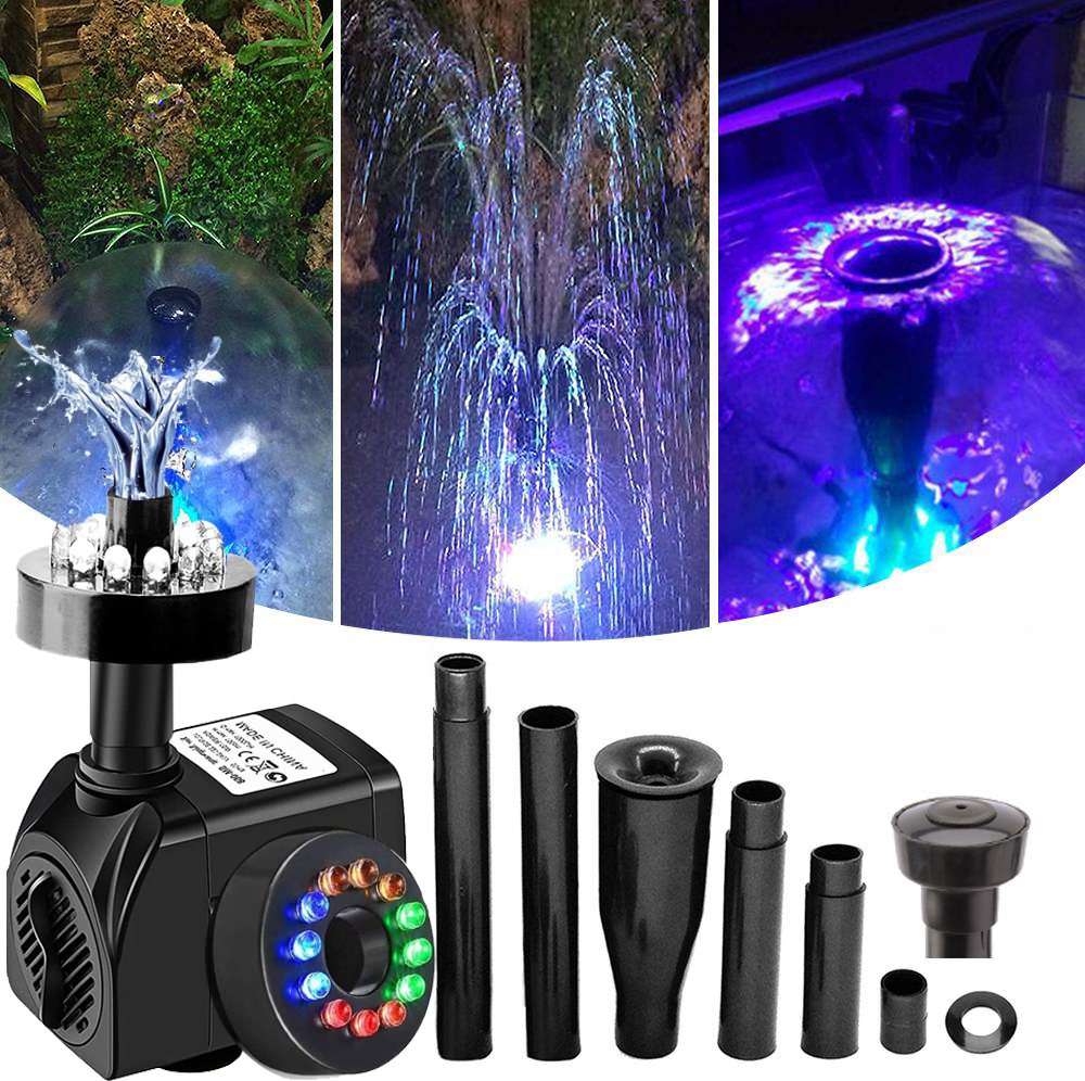 Fontánové čerpadlo Fontánové čerpadlo Rybníkové čerpadlo Záhradné čerpadlo Vodné čerpadlo Čerpadlo na vodné prvky, 15 W S LED osvetlením
