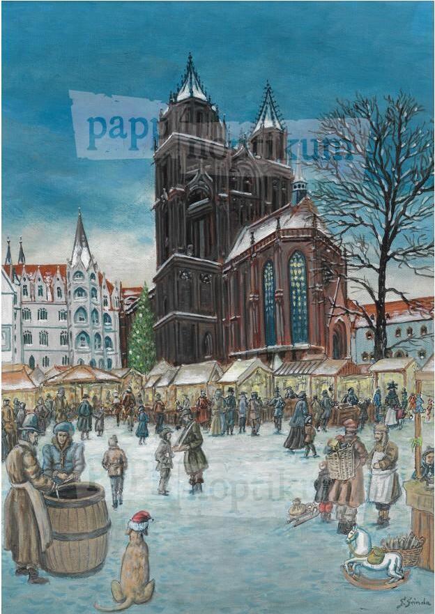 Mini adventný kalendár „Vianočné ráno“, v retro štýle, 17 x 12 cm, Sasko