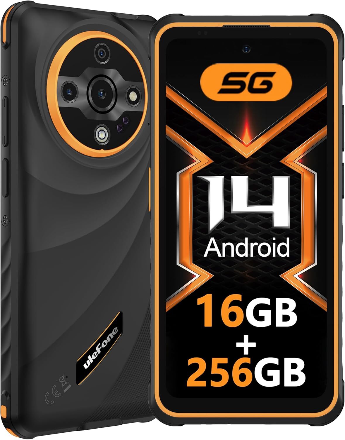 Ulefone Armor X31 Pro 5G Outdoor Smartphone 2025 16GB+256GB/SD-2TB Android 14 Outdoor Handy, 64MP 6,56” 120Hz 6050mAh 3-Slots/OTG/NFC/IP68, Orange