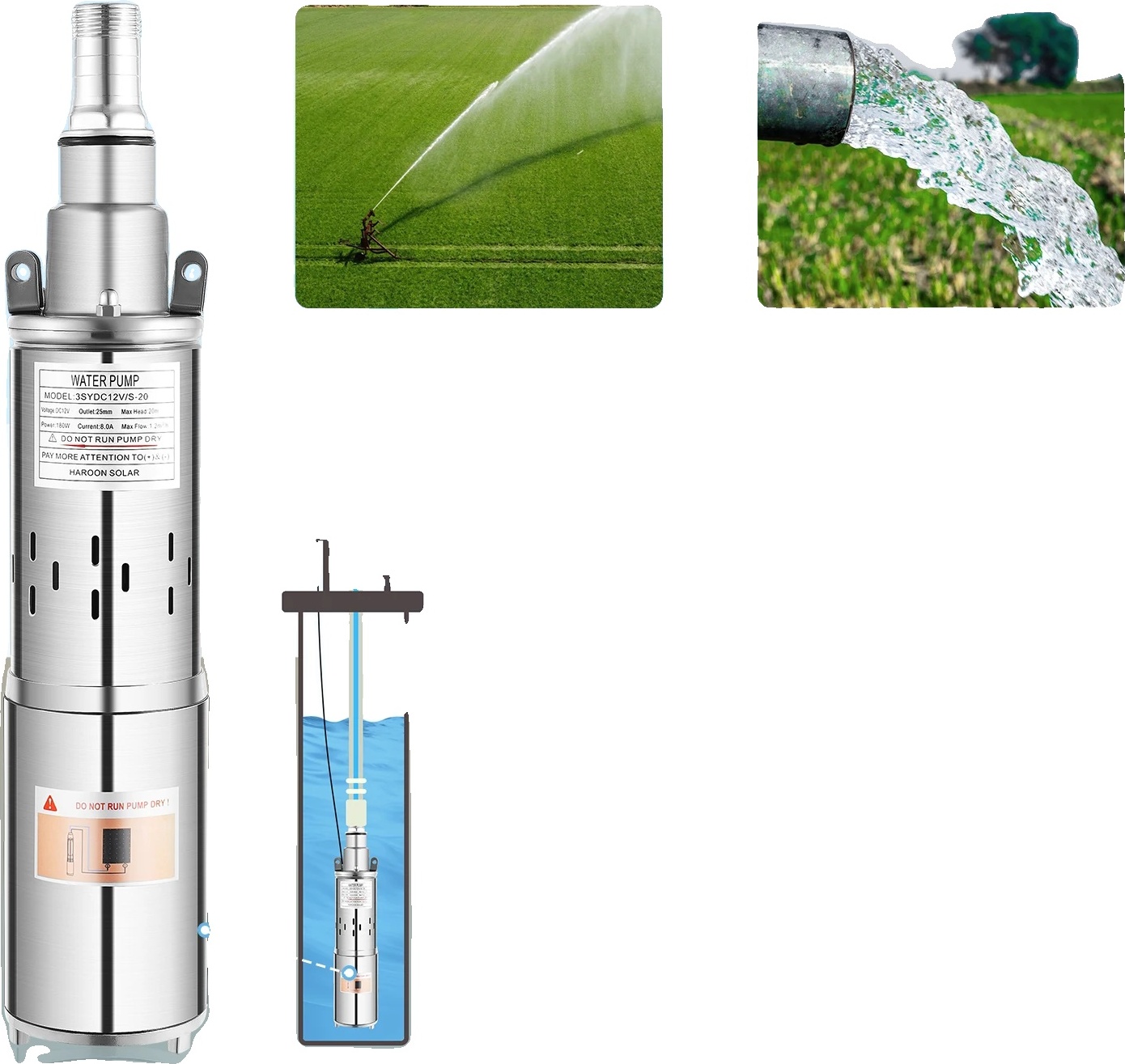 Ponorné vodné čerpadlo, úsporné 12V, maximálny prietok 1,2 m³/h, EU, 12V, BIELA