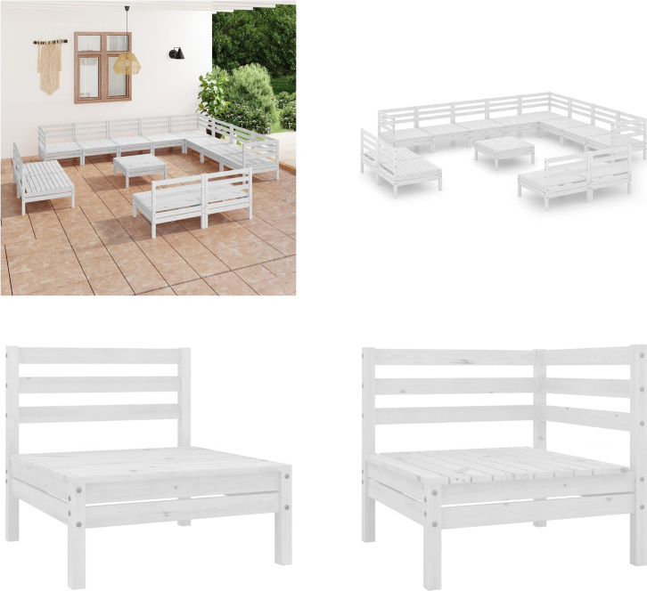 vidaXL 13-dielna záhradná obývacia súprava z masívneho dreva borovica biela - záhradná obývacia súprava - vonkajšia obývacia súprava - drevená pohovka - drevená záhradná pohovka