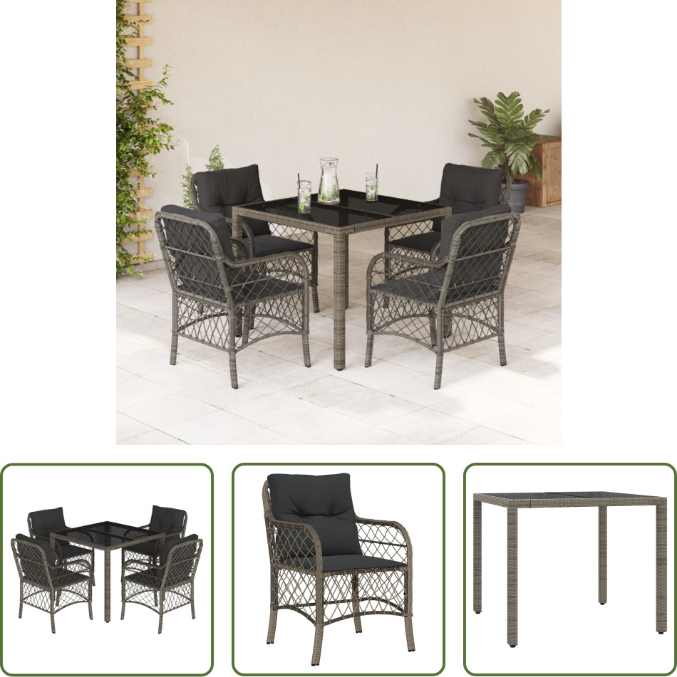 The Living Store 5-dielny záhradný jedálenský set s vankúšmi sivý polyratan