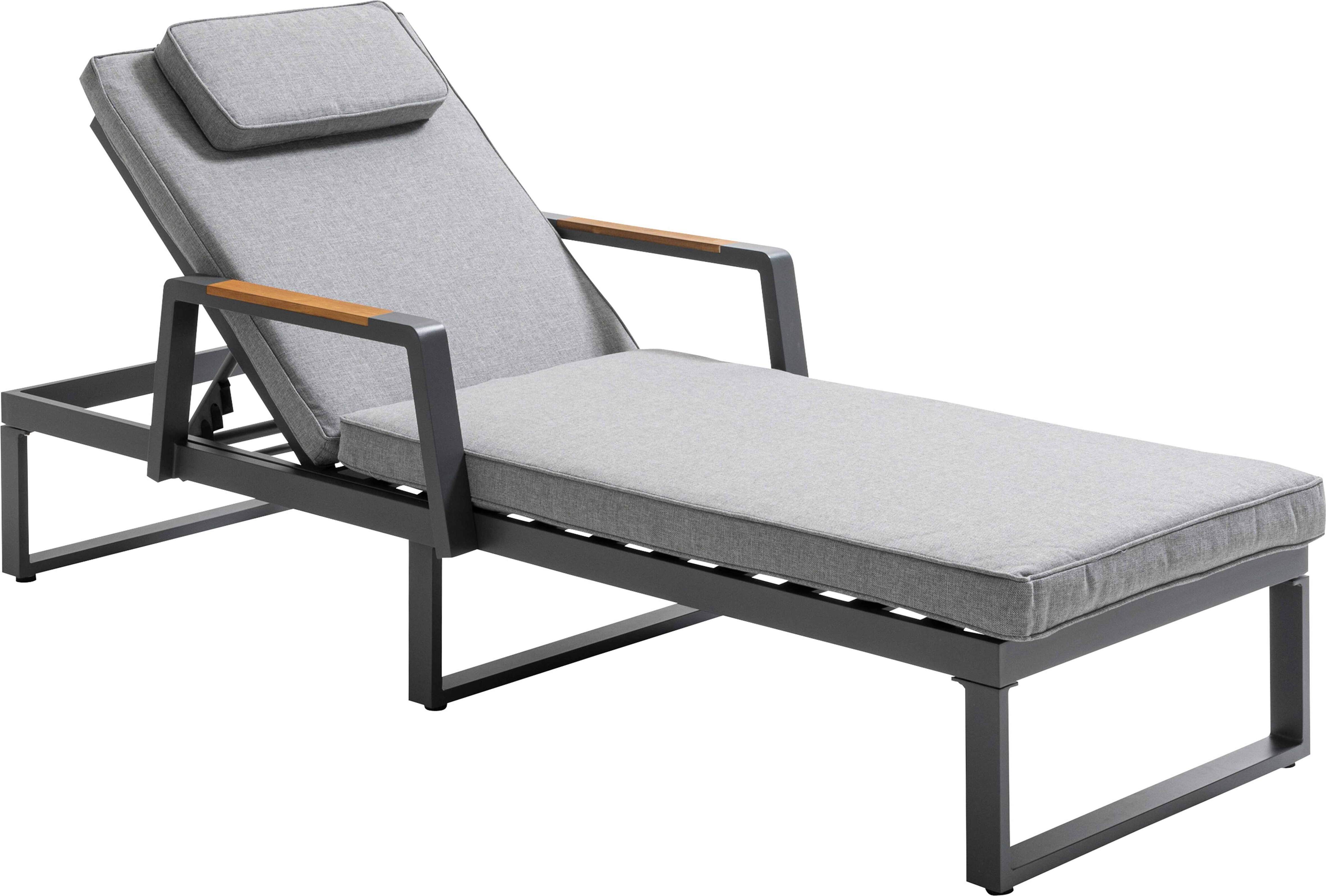 Sonnenliege aus Aluminium und Teakholz schwarz und grau - Oviala Lagoa 110863