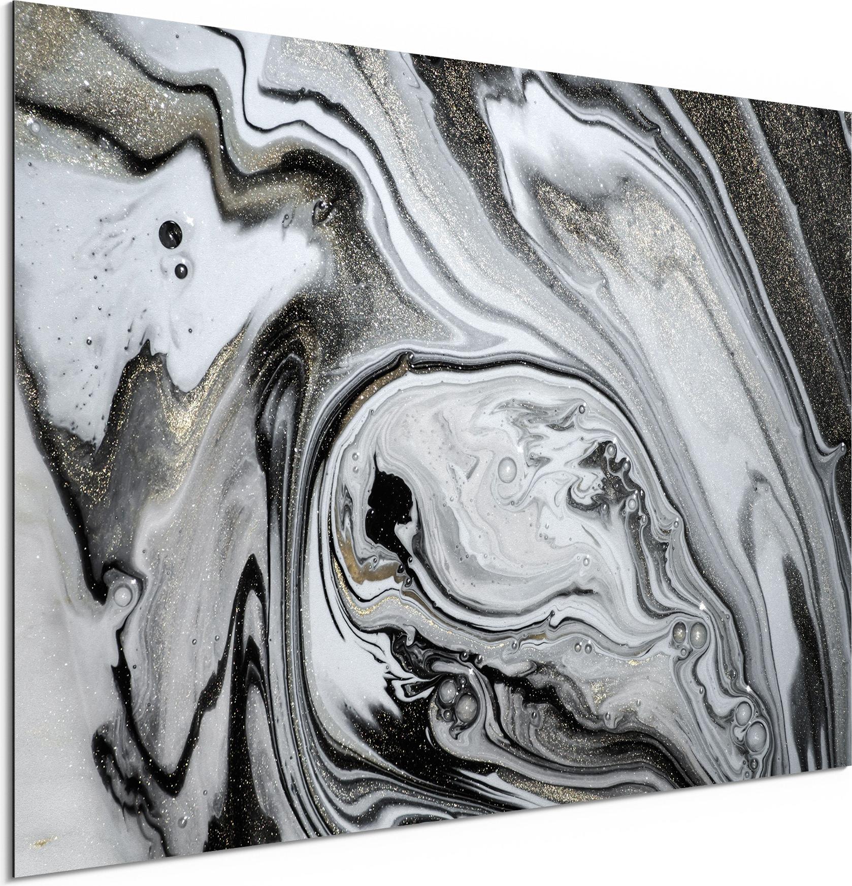 DEQORI Alu-Dibond Bild Weiß 60x40 cm 'Aufwendiger Marmordekor' Wandbild Metall dünn AD-60-40-W-1485-UV