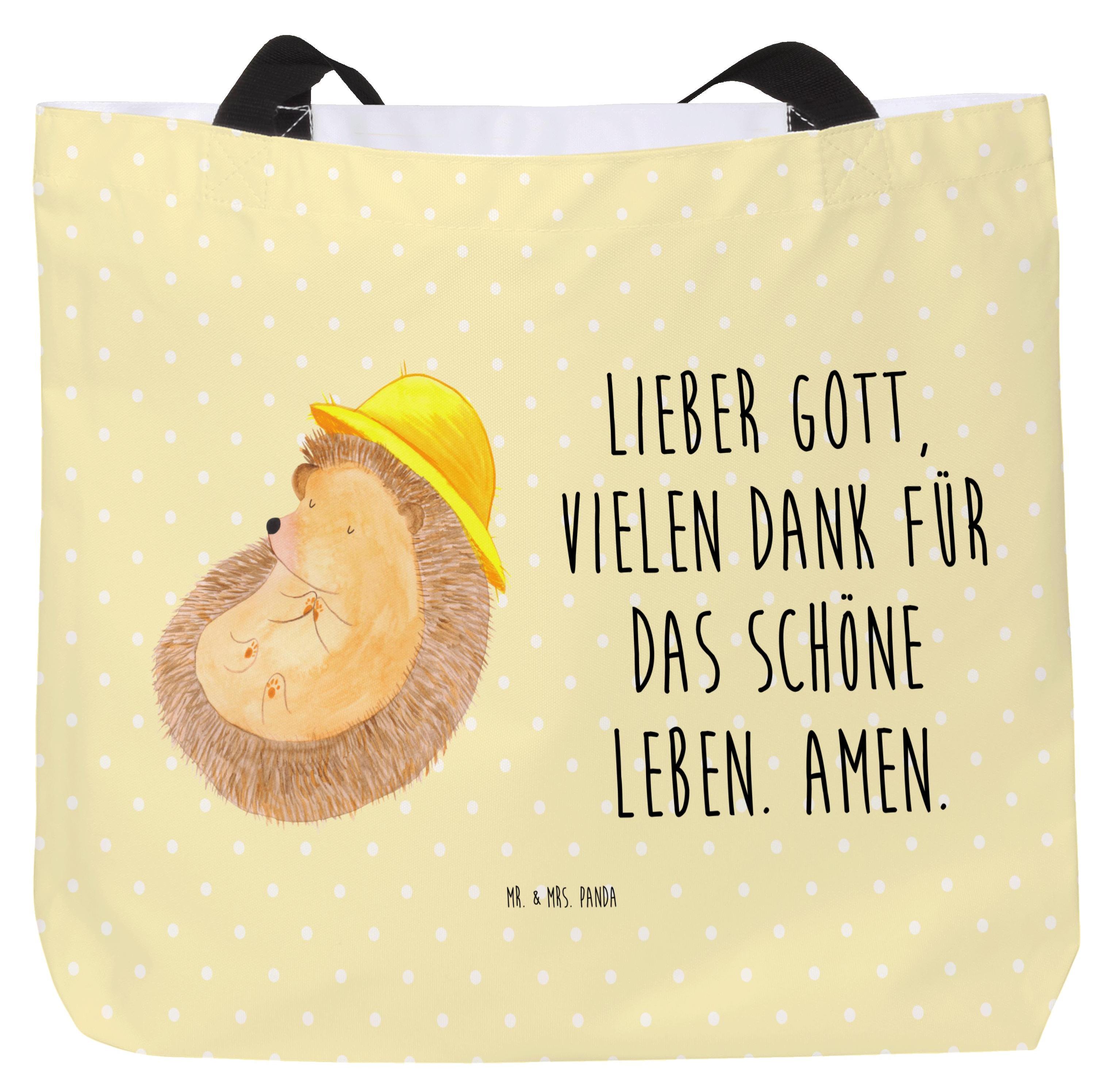 Mr. & Mrs. Panda Strandtasche Igel Beten - Gelb Pastell - Geschenk, Tote Bag, Lustige Sprüche, Genießen, Statement-Tasche, Dankbarkeit, Leben, Reisetasche, Amen, Beutel PD-987704-STANDARD