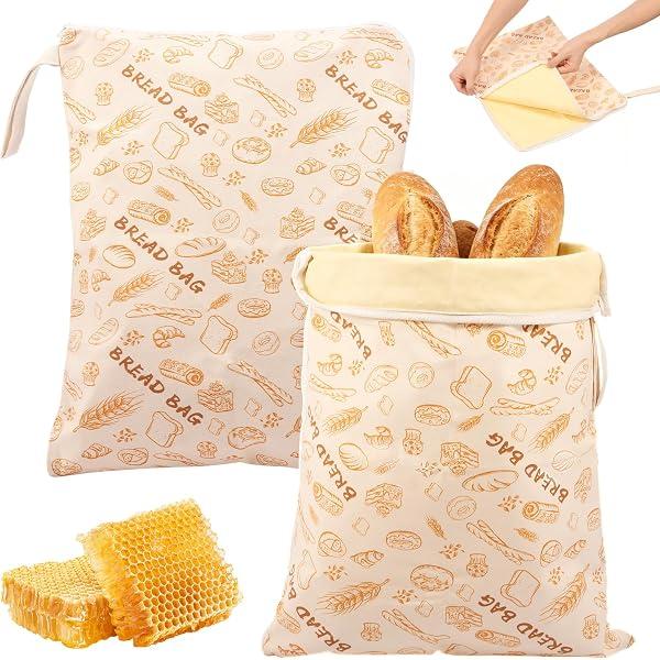 Elkuaie 2 Stück Bienenwachs Brotbeutel 43cm×33cm, wiederverwendbare Brotsack zum Frischhalten mit L-Reißverschluss und Griff, Brot Frischhaltebeutel, natürliche Bienenwachsbeutel für Brot 20260720-Say-KFCP-87