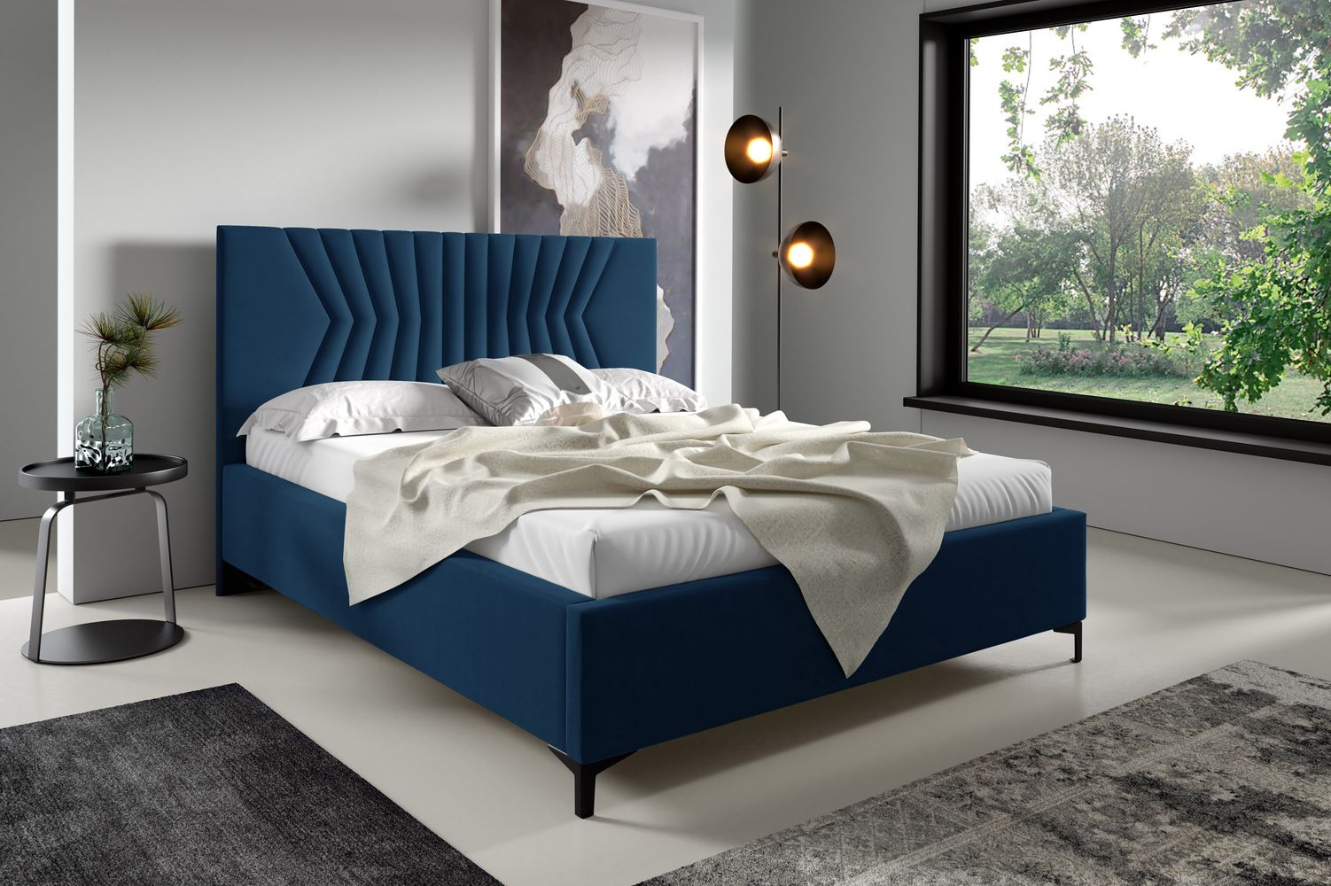 Čalúnená posteľ 180x200 ODETA 10 - tmavo modrá