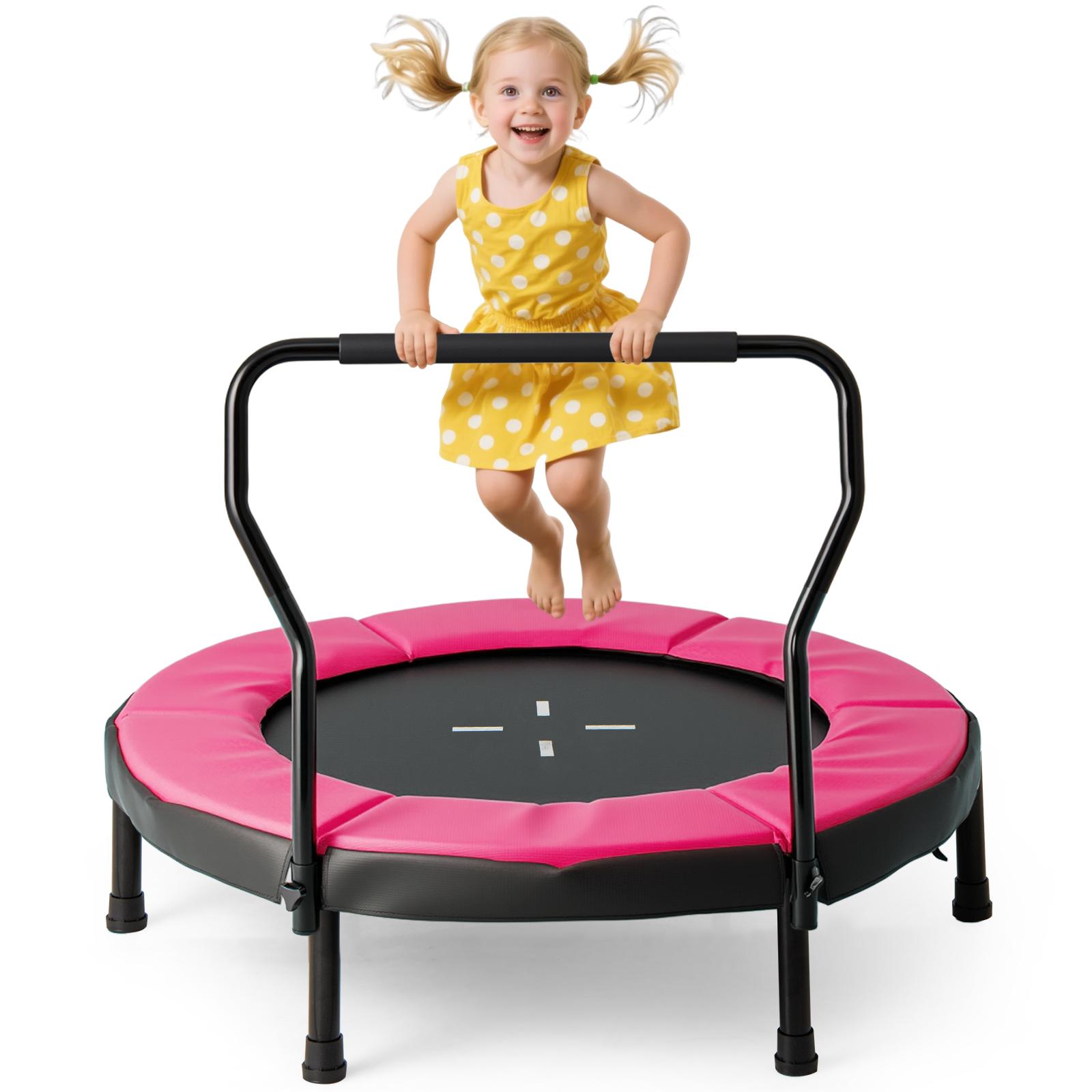 COSTWAY Ø102cm detská trampolína, fitness trampolína s odnímateľnou rukoväťou, mini trampolína do 100 kg, záhradná trampolína pre deti od 3 do 6 rokov, ružová