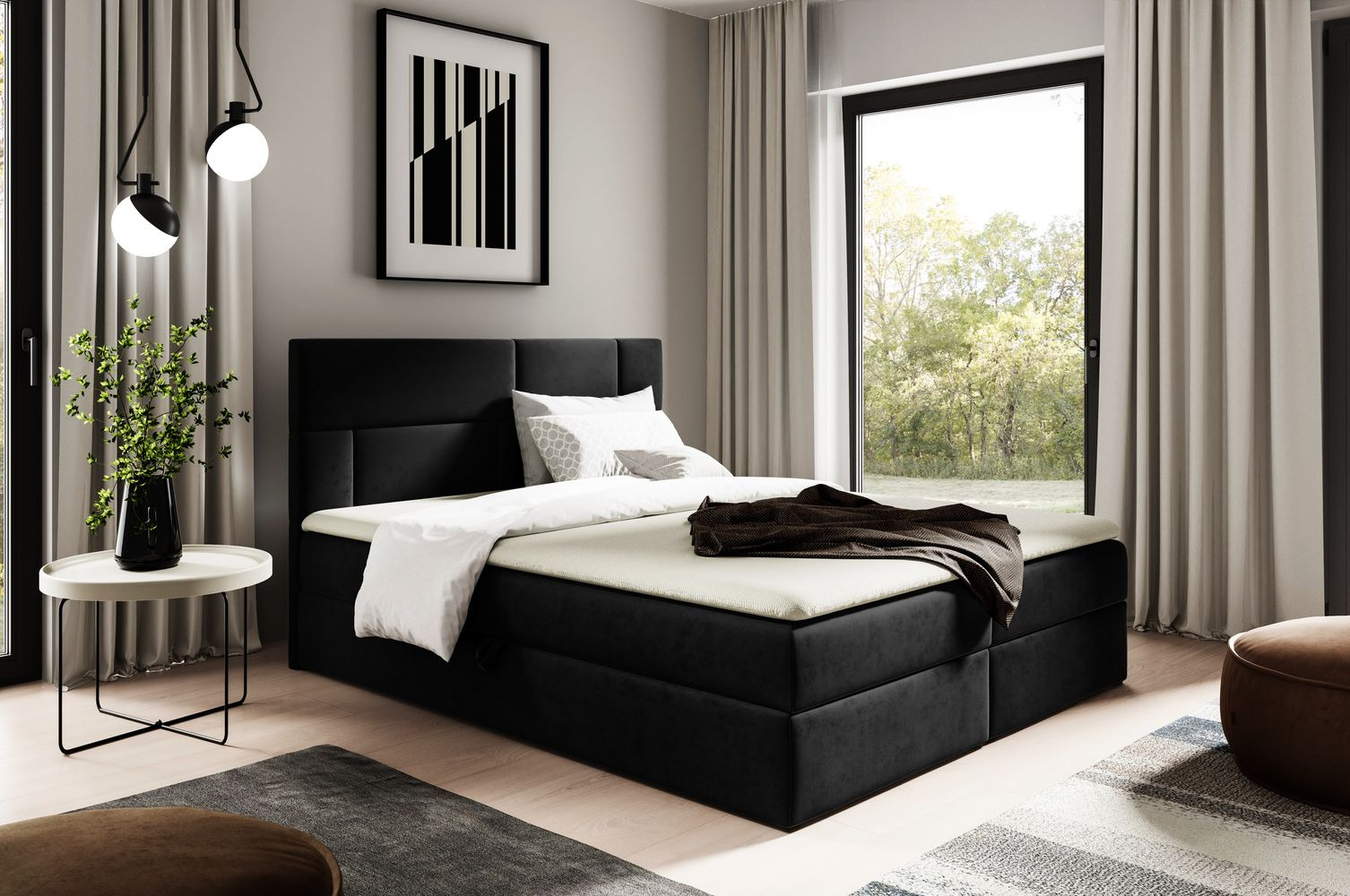 Čalúnená posteľ 180x200 ALTANA - čierna + topper ZDARMA
