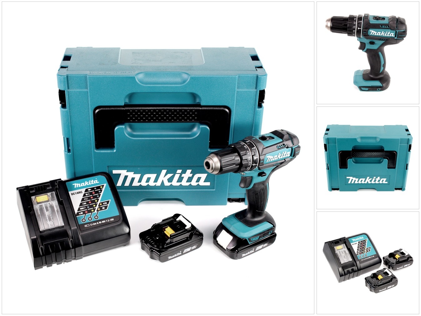 Akumulátorová príklepová vŕtačka Makita DHP 482 RAJ 18 V 62 Nm + 2x akumulátor 2,0 Ah + nabíjačka + Makpac