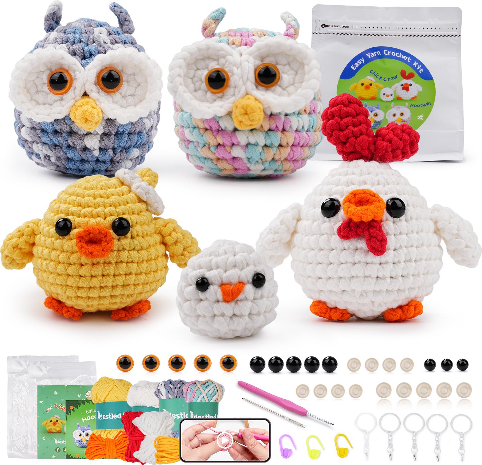 TWO TREES Anfänger Häkelset Chickcrew und Hootwin – Komplettes Amigurumi Starter Set mit Video-Tutorials