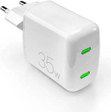 PURO MiniPro nástenná nabíjačka GaN - 2 x USB-C 35 W PD nástenná nabíjačka (biela)