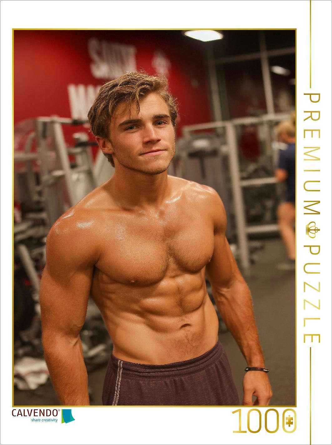 CALVENDO Puzzle Sexy Mann mit Sixpack im Fitnessstudio beim Training | 1000 Teile Lege-Größe 64x48cm Foto-Puzzle für glückliche Stunden