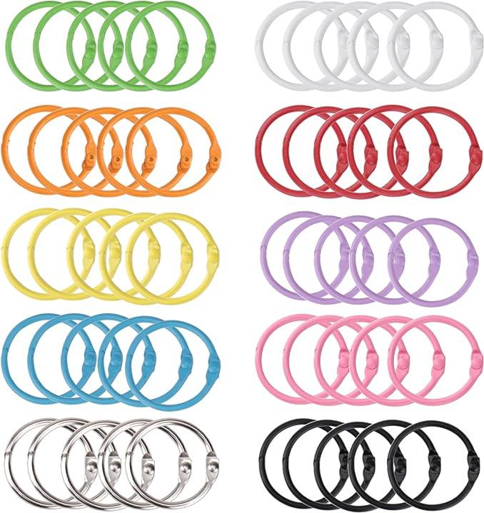 RPSTrading Buchringe 50 Stück Buchbinderinge Metall Bunt Loseblatt Verbinder Binder Ringe,30mm Schlüsselringe Ring Binder für Scrapbook Fotoalbum Büro, Schule oder Zuhause KE251029Z241128TZ213