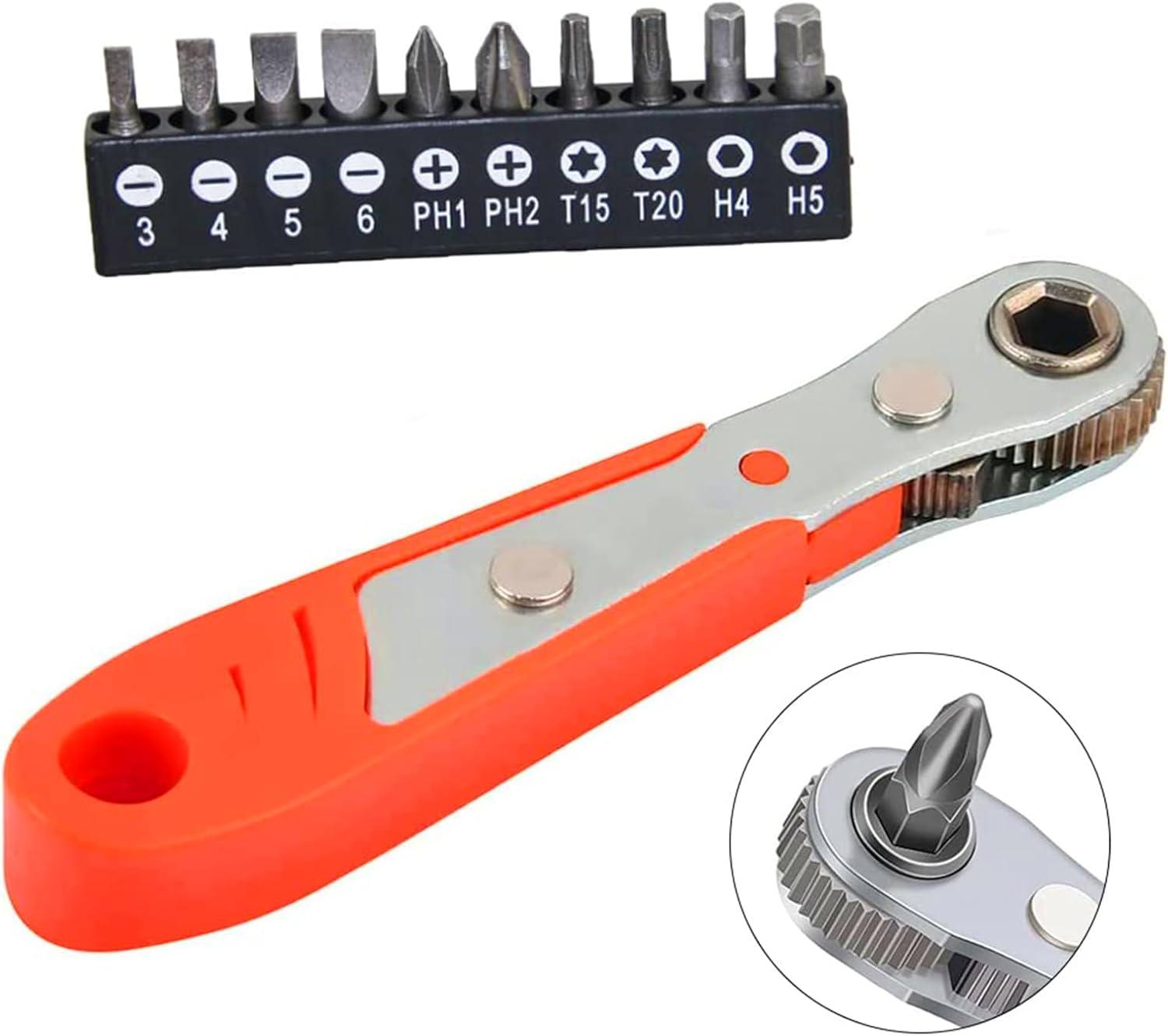 Homejoy Ratchetschlüssel magnetisch 1/4 Zoll reversibler Schraubendreher Set 10 Stücke verschiedene Bits Angle Home Garage Bauarbeiter Straßenfahrrad