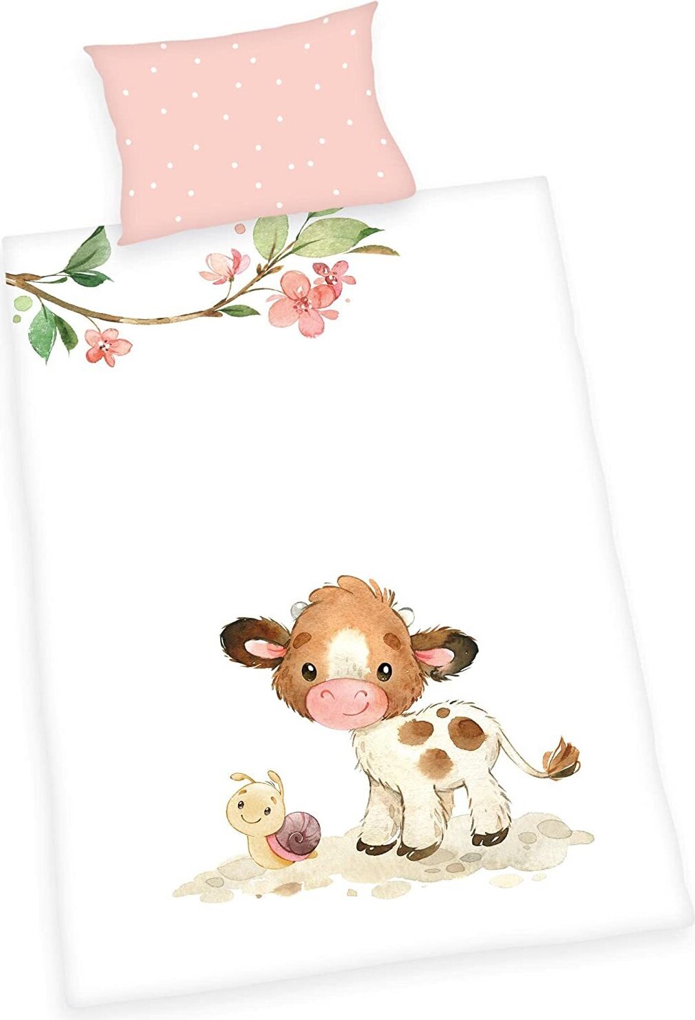 Herding Heimtextil Herding Flanell Baby Kinder Bettwäsche süßes Kälbchen rosa 100x135 cm F
