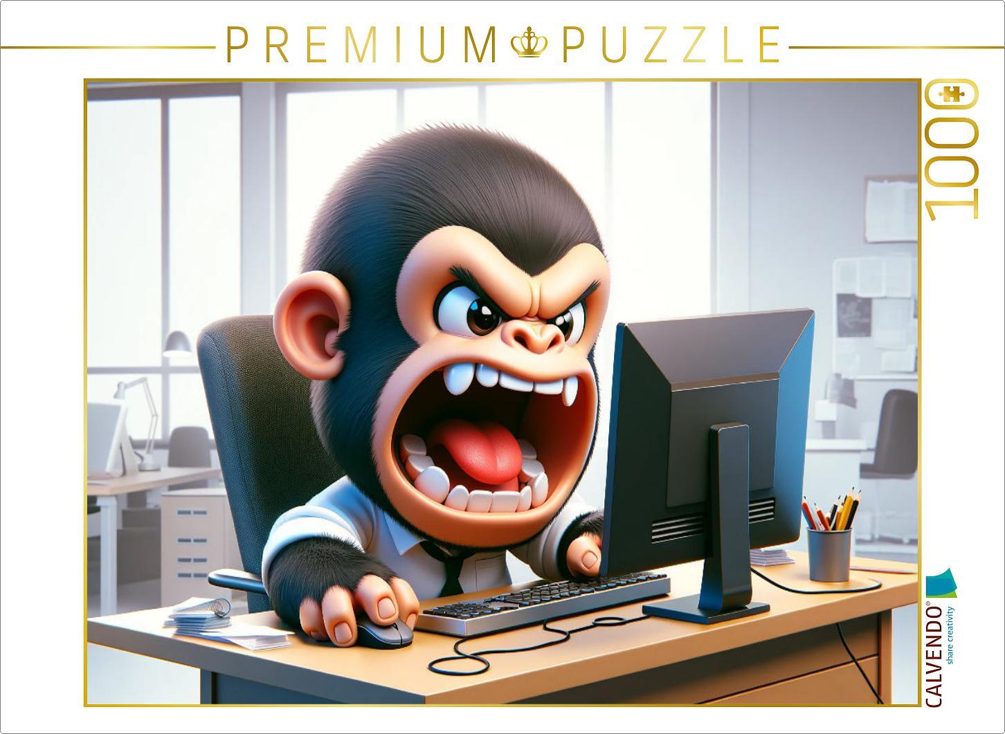 CALVENDO Puzzle Dschungel-Wut im Büro: Ein Gorilla am Rande des Nervenzusammenbruchs | 1000 Teile Lege-Größe 64 × 48 cm Foto-Puzzle für glückliche Stunden