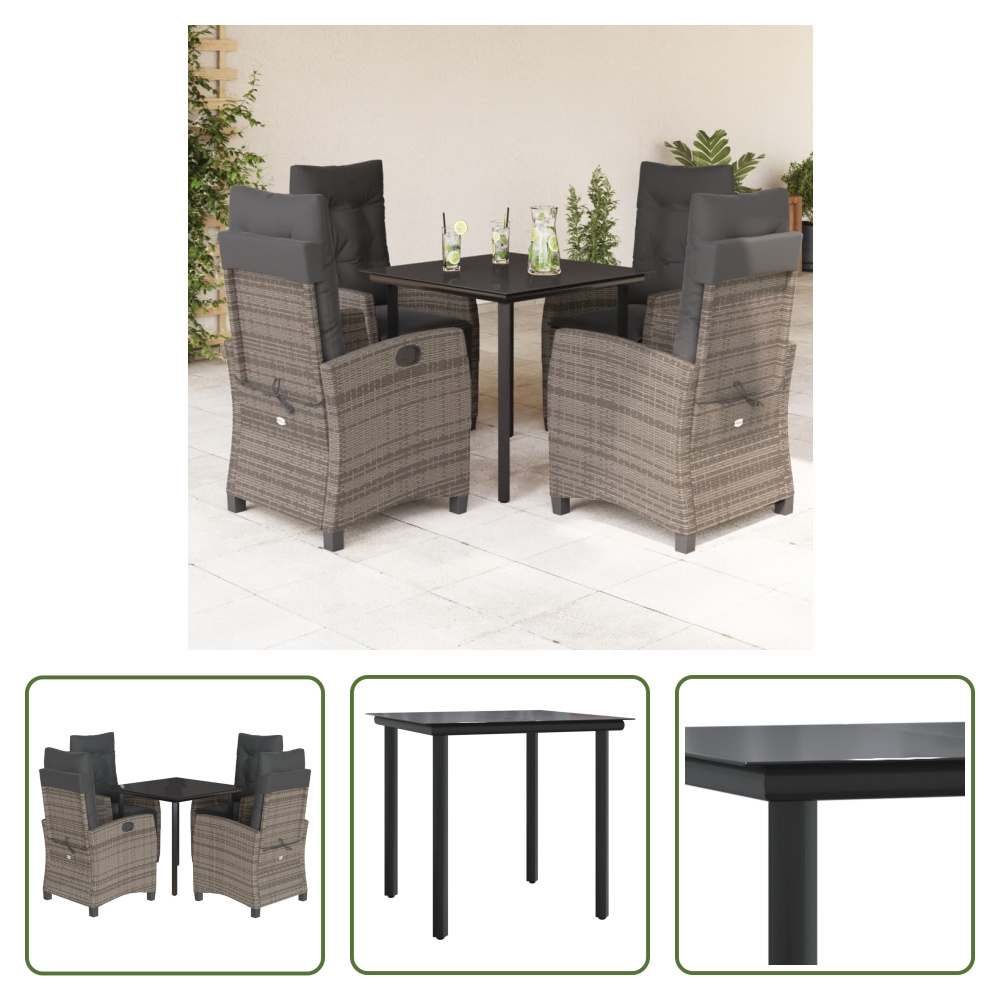 The Living Store 5-dielny záhradný jedálenský set s vankúšmi sivý polyratan