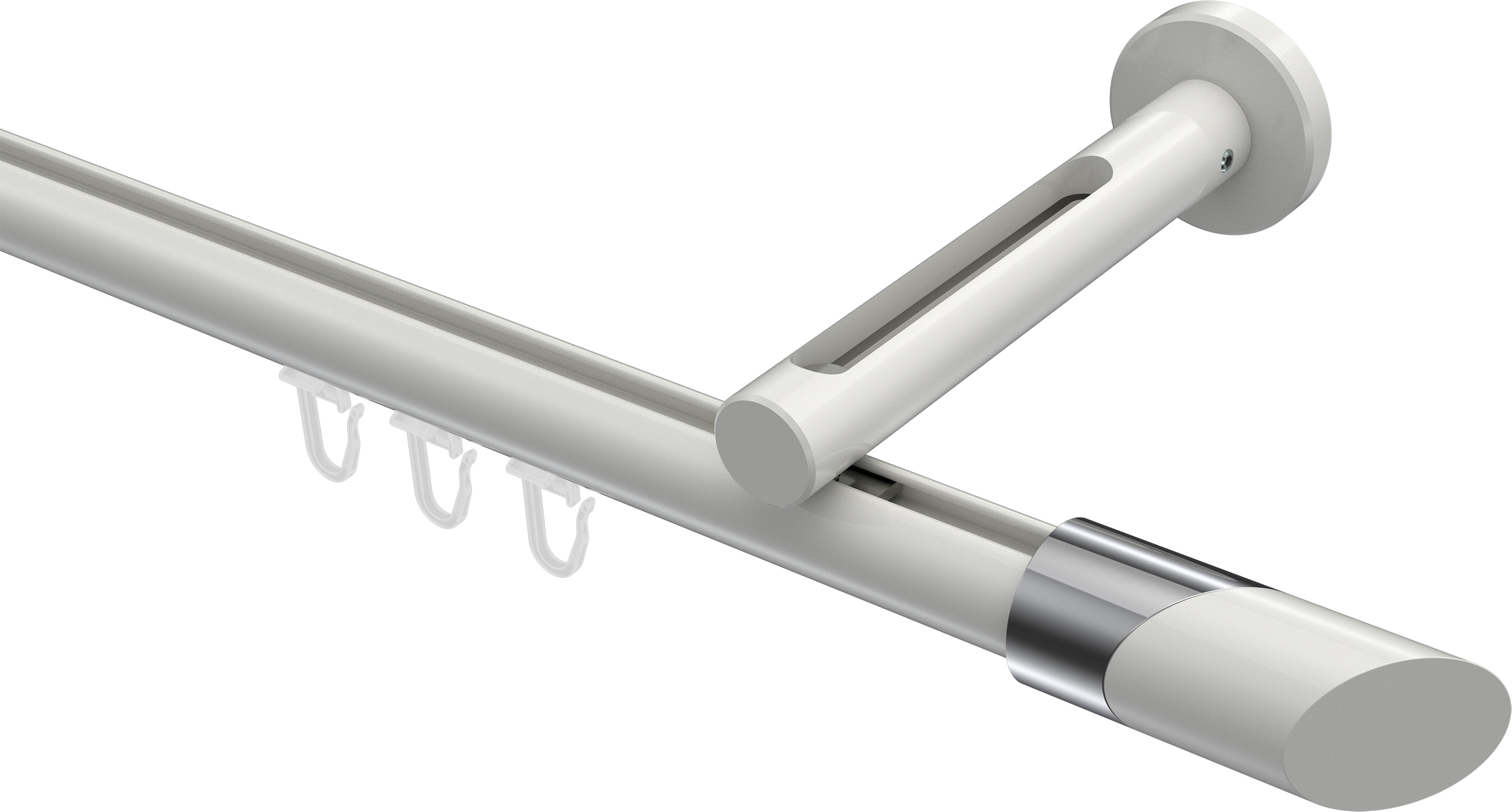 Interdeco Innenlaufstange / Gardinenstange mit Innenlauf Weiß, Typ Siteno Verano (Schräge Bicolor), 20 mm Ø 1-läufig, 240 cm 10213445-2432_KLA