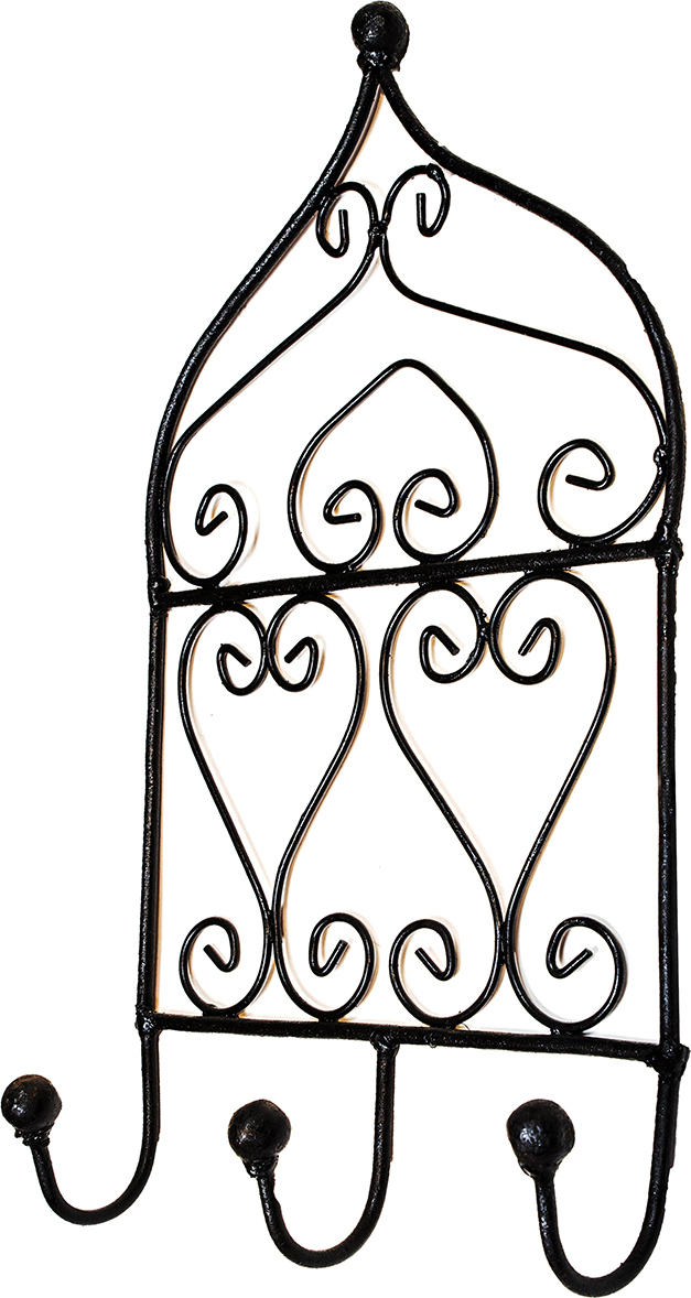 Marrakesch Orient & Mediterran Interior Vintage Garderobe Kleiderhaken Schwarz Sebta Mittel 31cm groß 3er Haken | Hakenleiste Wandhaken für die Wand oder Tür | Kleiderhakenleiste Garderobenhaken aus Metall | handtuchhaken im Bad oder Küche GM001